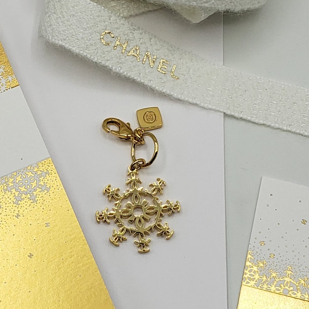 Authentic CHANEL Snowflake Holiday Double Charm Pendant